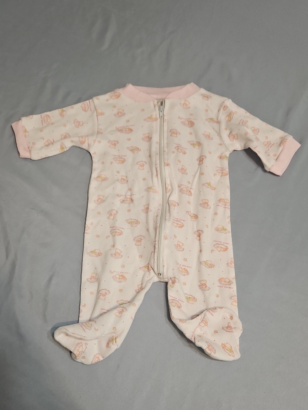 Baby Pink Printed Footed One-Piece Zipper Romper